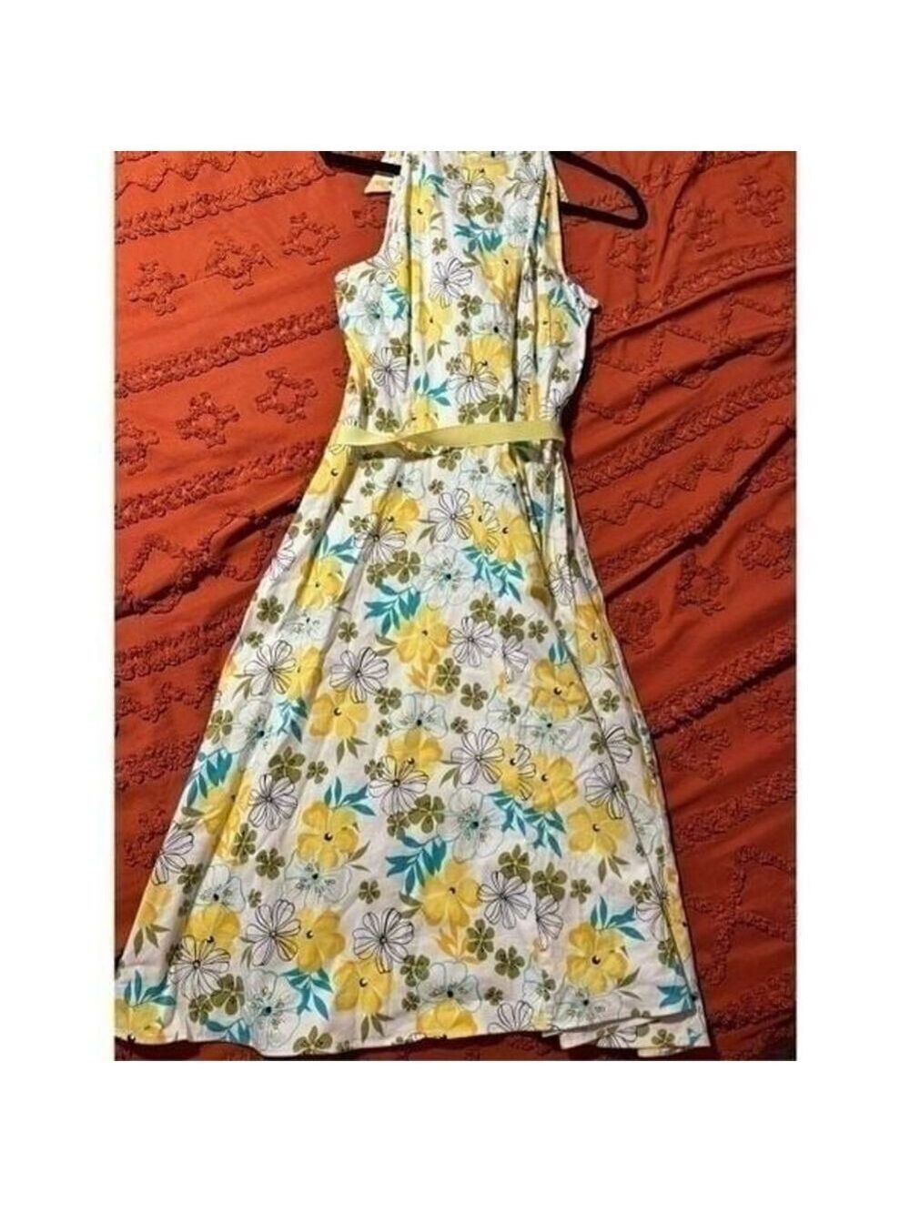 Sunny summer dress white yellow blue green 13 14 Macy's - Picture 7 of 11
